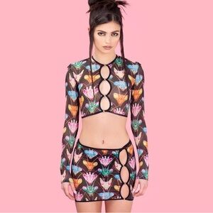 Burning Man/Festival Bandika Top and Skirt Mesh Cutout Set